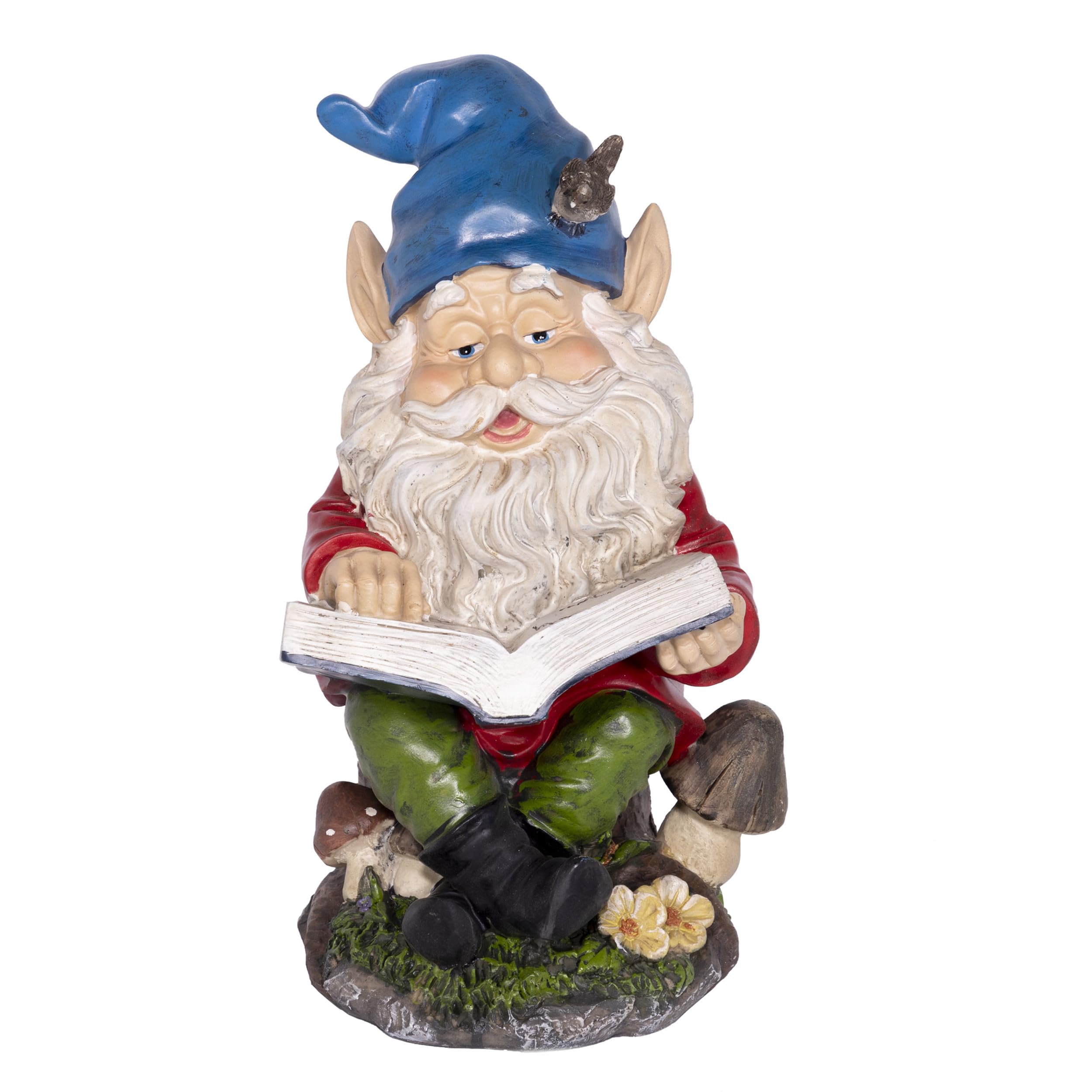 Alpine Corporation 14" Tall Outdoor Garden Gnome Reading a Book Yard Statue Decoration