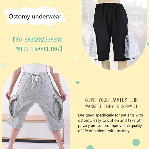 Miniatura 3 de Pantalones unisex para el cuidado de la incontinencia, pantalones de drenaje urinario, pantalón de catéter, pantalones de fístula, Negro -, XL