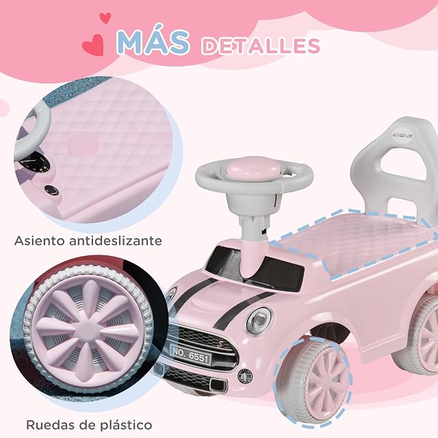 Foto 6 de 8 de AIYAPLAY Correpasillos para Bebés de 18 a 36 Meses con Volante Bocina Rosa
