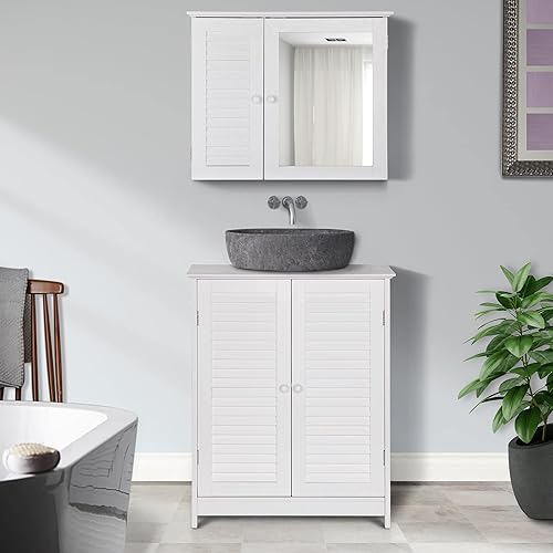 Miniatura 9 de MAISON ARTS Armario de pared para baño, botiquín de 2 puertas con estante ajustable y toallero para baño, sala de estar, cocina, gris