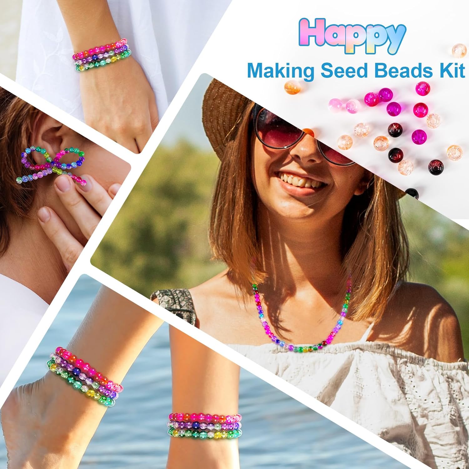 XSEINO About 1200pcs 6mm Crack Glass Beads Bracelet Making Kit,24 Assorted Colors Crack Blush Pink Series Crystal Glass Bead for Bracelet Jewelry Making,DIY Crafts,Friendship Bracelets - Image 6