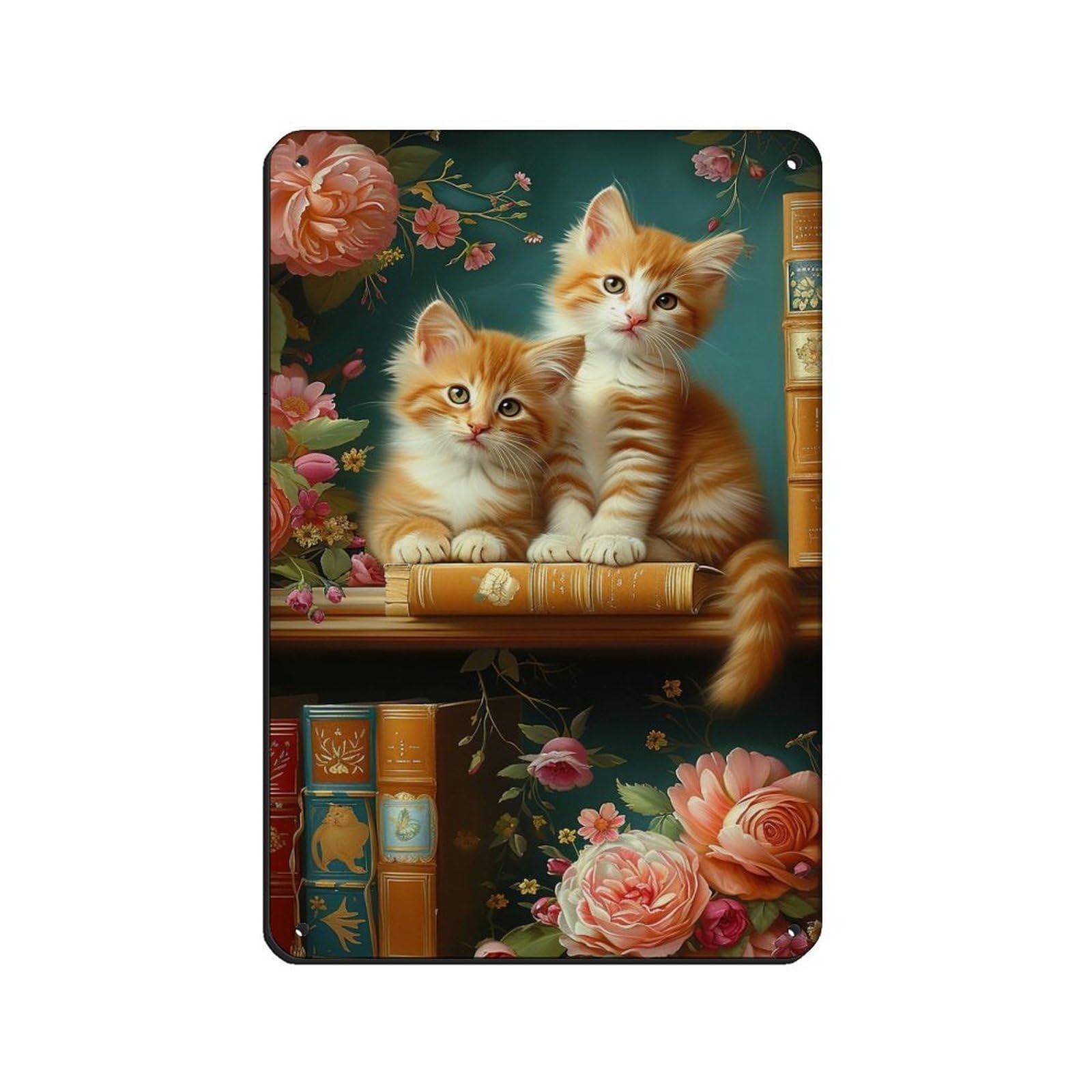 Lxwnze 20L X 30W Cm Cottage Kitten Oil Painting Poster Tin Sign Vintage Metal Pub Club Cafe Bar Home Wall Art Decoration Poster Retro 8X12inch(20X30cm)