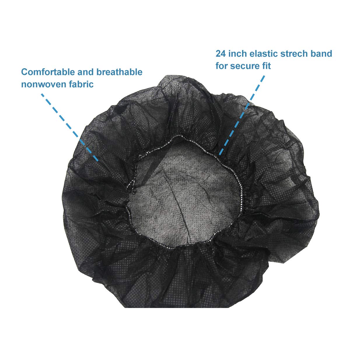 Lot de 100 Bonnets bouffants jetables Noirs de 61 cm, Noir Lot de 100, 61 cm