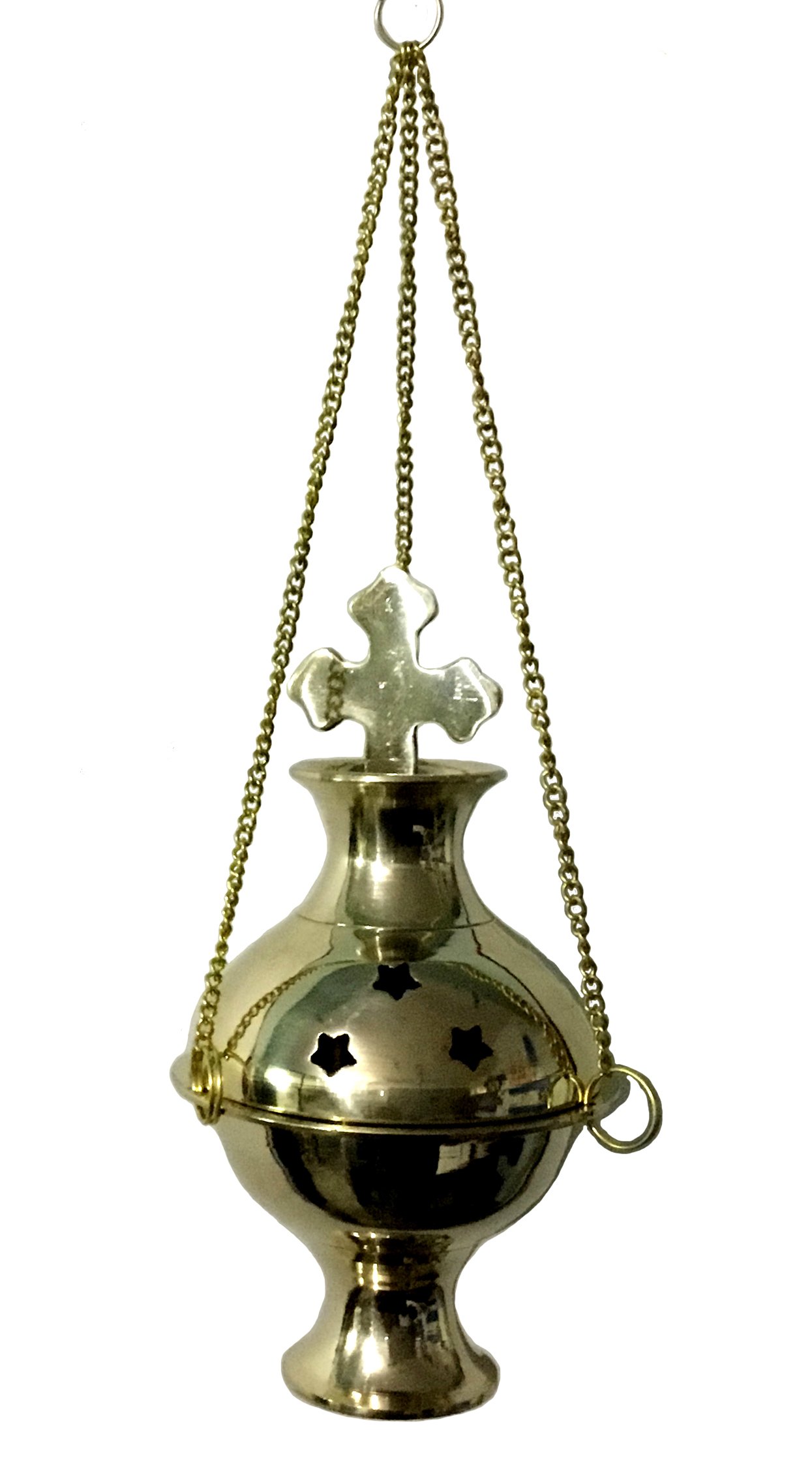 Shreyshti Brass Hanging Censer/Charcoal Incense Burner Cross | Traditional Aromatherapy Tool for Home & Meditation Spaces | Beautiful Hanging Design with Adjustable Height | 4'' High (Gold)-image-47