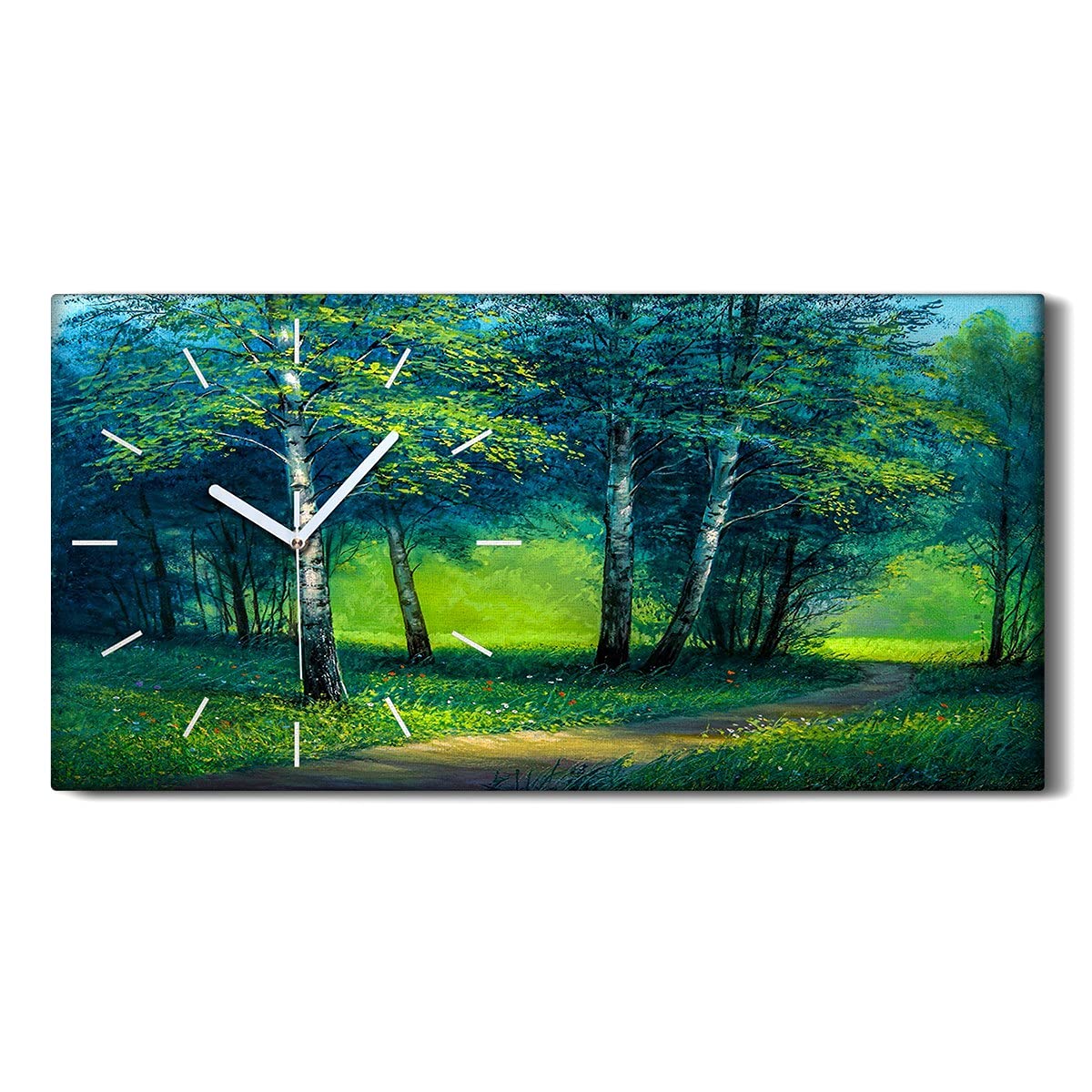 Horloge sur Toile Silencieuse 60x30cm Forêt de Pétrole Tableau Mural sans Tic-Tac