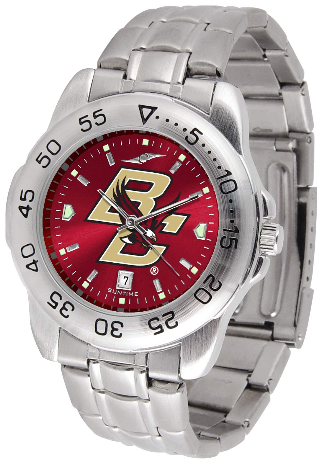 SunTime Men's Boston College Eagles Sport Watch, 20mm Stainless Steel Strap, Reflective Shiny Dial with Date