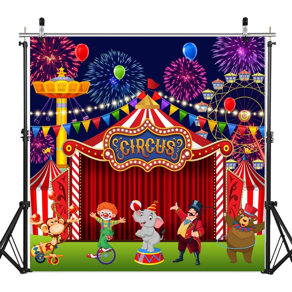 Sfondo per feste a tema circo, 2,4 x 2,4 m, per servizi fotografici, carnevale, cabina fotografica, sfondo benvenuto al carnevale banner carnevale circo tema decorazioni sfondo