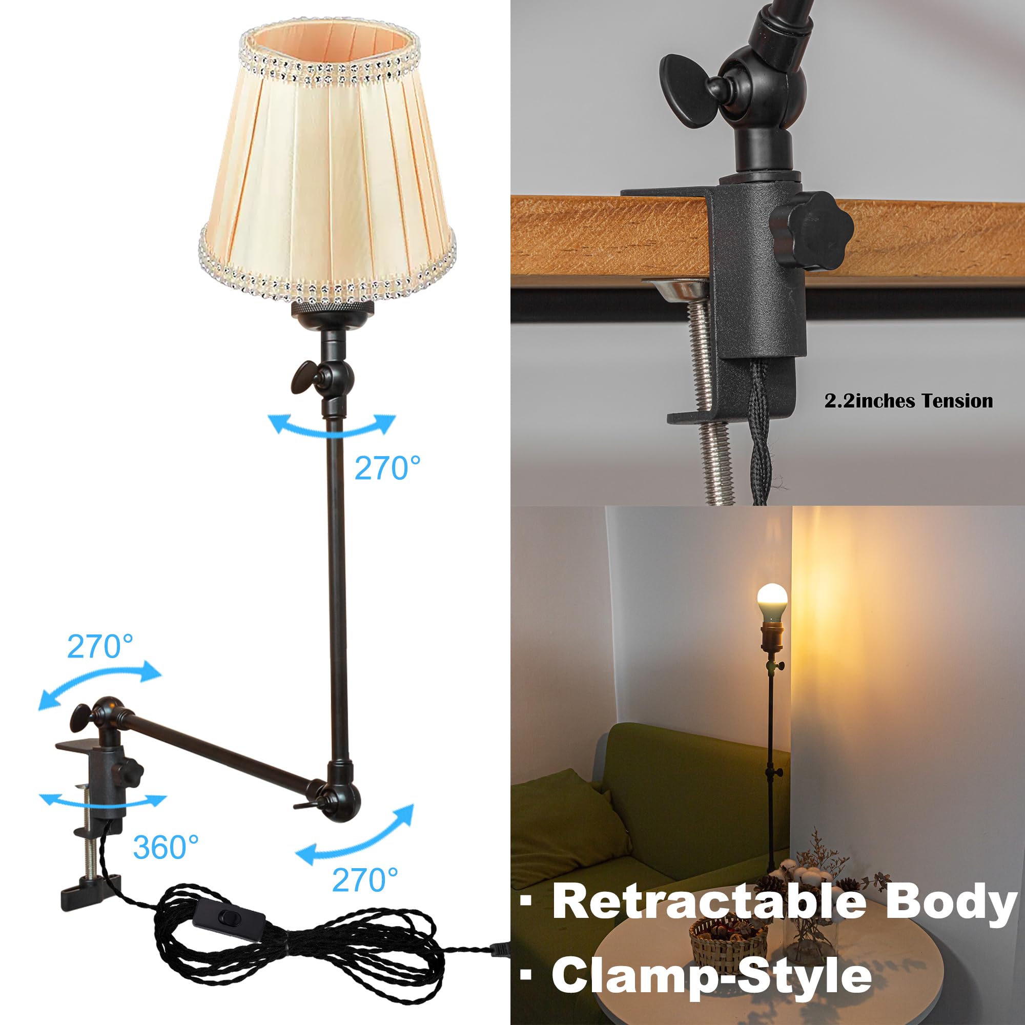 Klemmleuchte mit Fernsteuerung,1 Packung Leselampe mit 2,5 m Kabel, Dimmbar Nachttischlampe,Augenpflege Schreibtischlampe für Büro Heimgebrauch, E27 Lampenhalterung - DZ0332/21