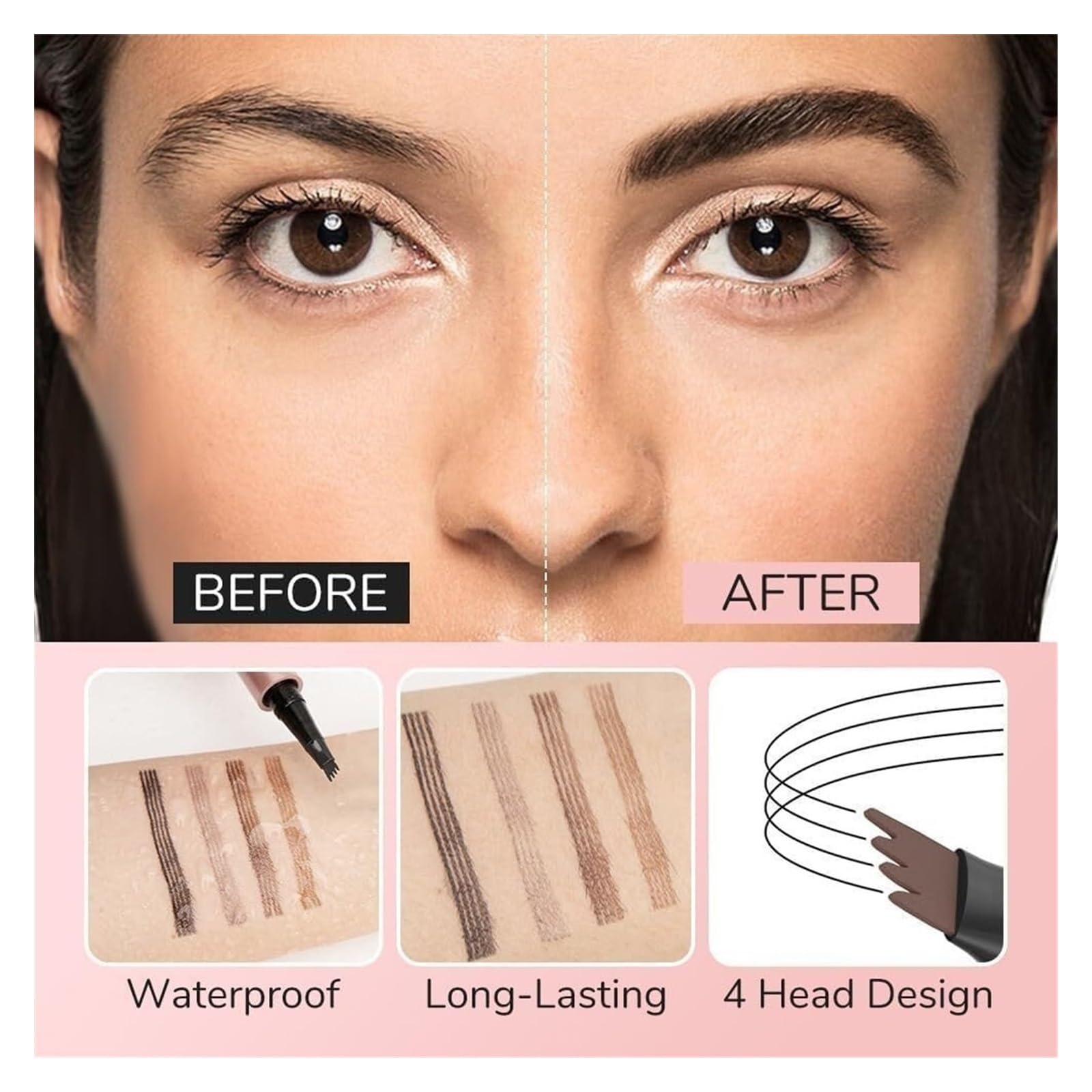 Microblading-Augenbrauenstift, 3D-wasserdichter Premium-Augenbrauenstift mit 4 Spitzen, lang anhaltendes, natürliches, magisches Augenbrauen-Make-up, feiner Konturenstift(All-4Pcs)