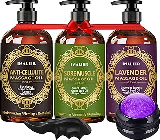 Valentines Day Gifts for Him Her,Massage Oil for Massage Therapy,3 Pack Cellulite,Sore Muscle & Lavender Massage Body Oil & Ginger Oil Lymphatic Drainage with Massage Ball,Galentines Gifts