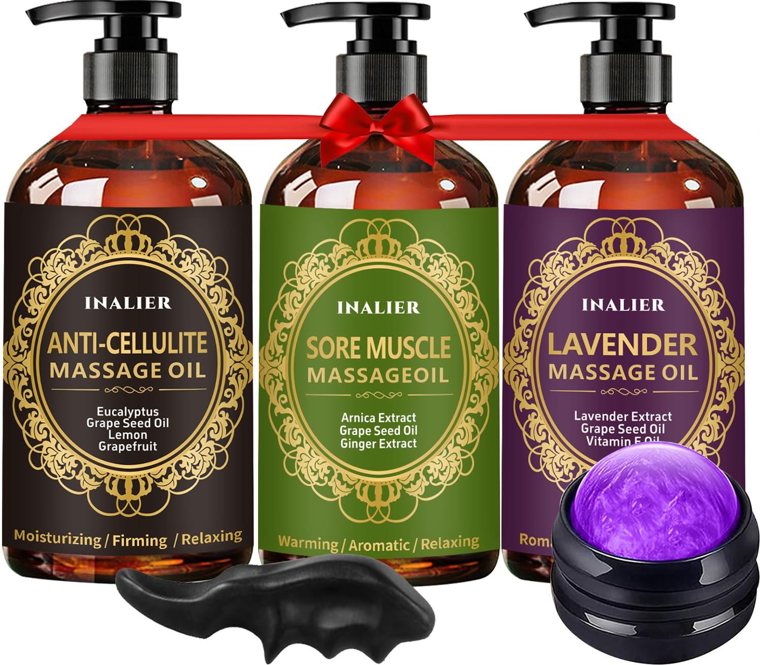 Fathers Day Gift for Husband,Mothers Day Gifts for Wife,Massage Oils for Massage Therapy,Spa Gifts,Gifts for Her Him Men,3 Pack Cellulite,Sore Muscle & Lavender Massage Oils with Massage Ball