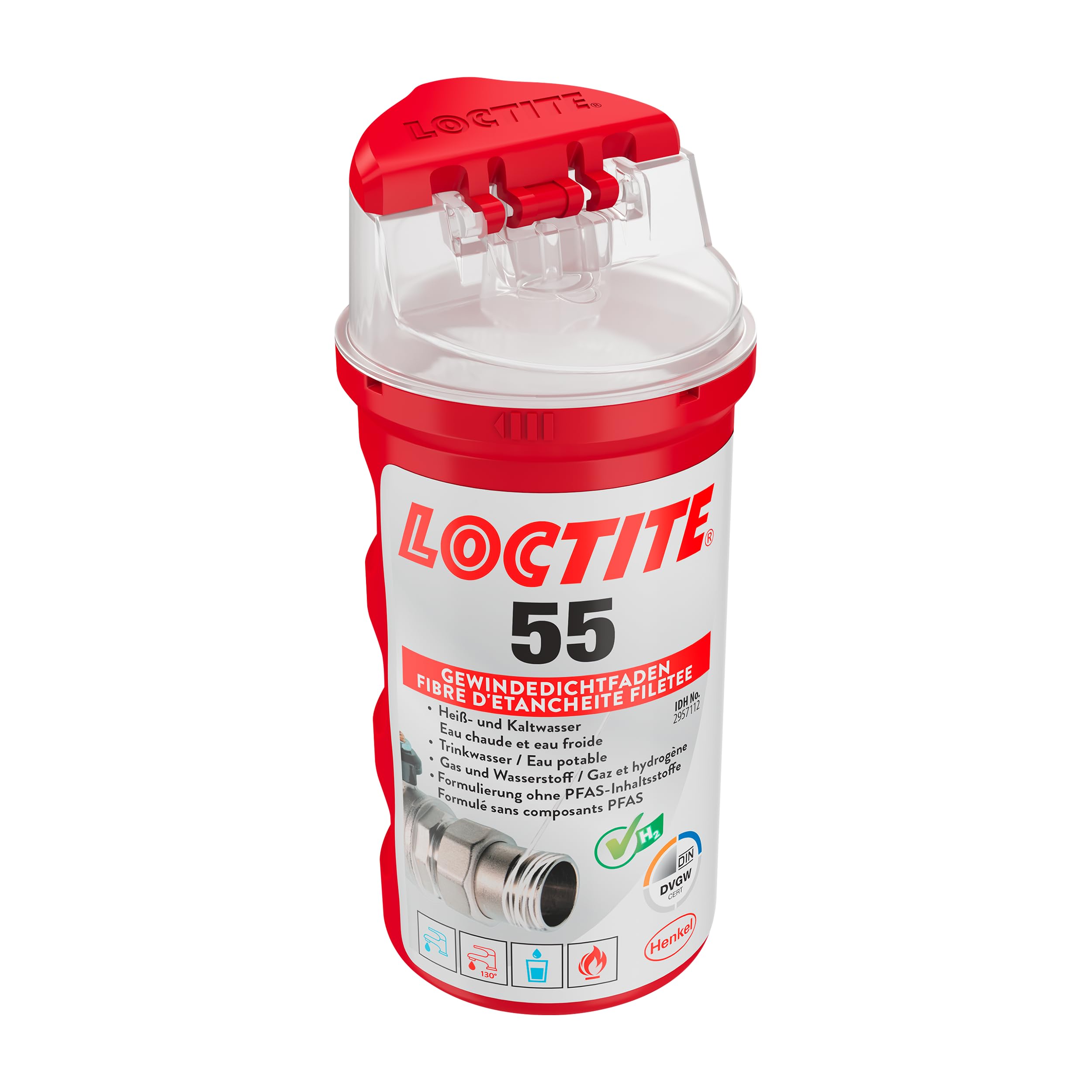 LOCTITE 55, filo di tenuta per una rapida tenuta, guarnizione filettata per filettature e connettori, per filettatura in metallo e plastica, 1 x 160 m