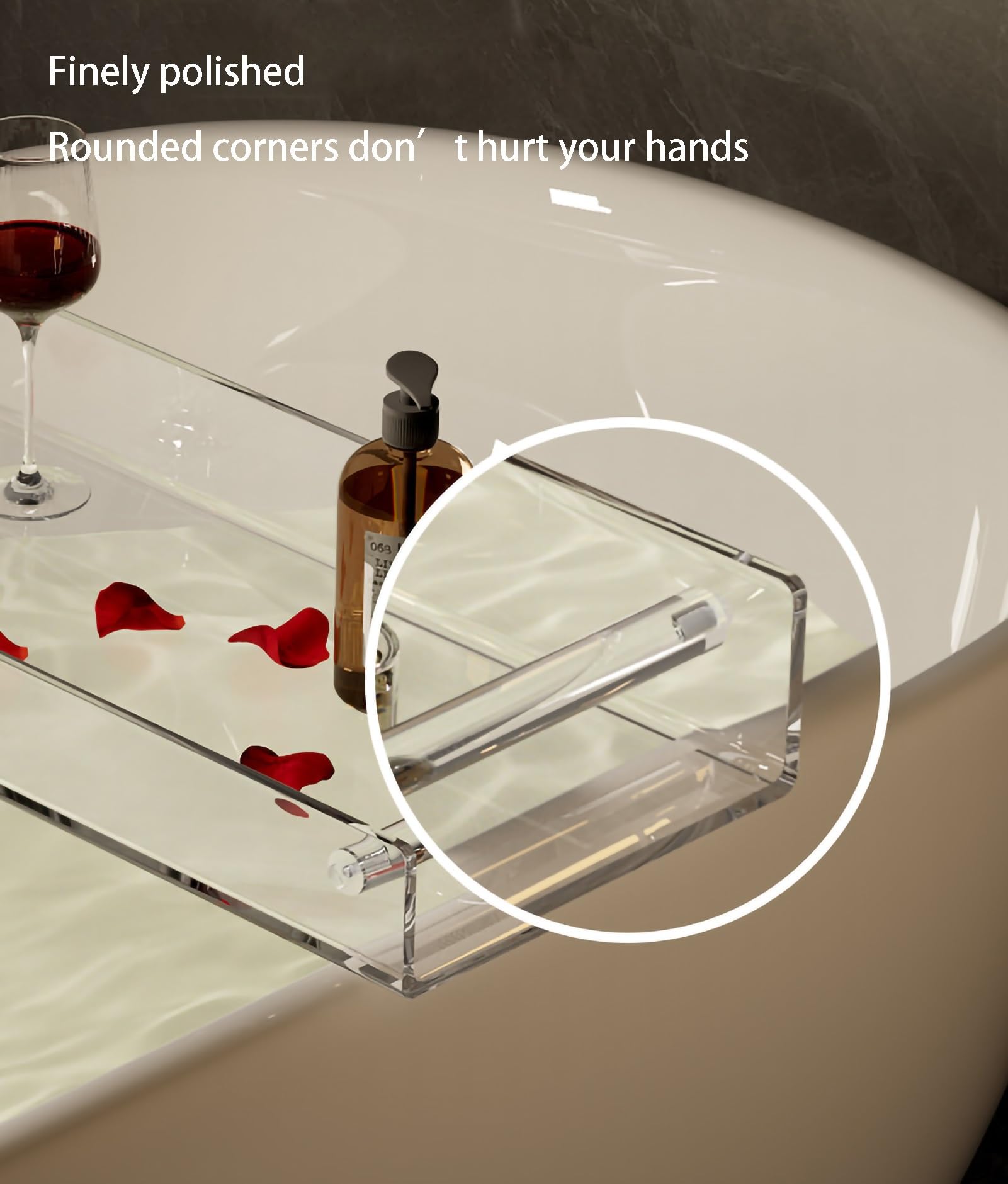 Vassoio Per Vasca Da Bagno In Acrilico Trasparente – Design Ondulato Antiscivolo, 80 Cm, Per Libri, Telefono, Candele, Vino