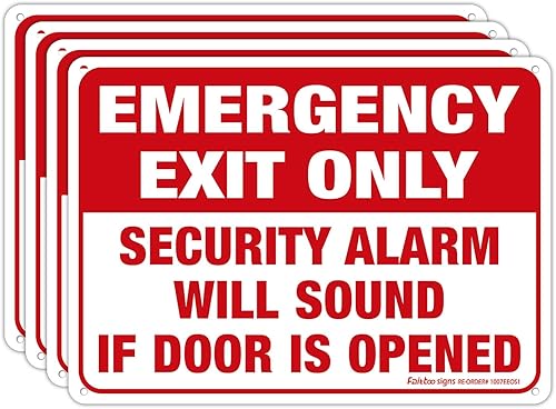 Solo salida de emergencia alarma de seguridad sonará si la puerta está abierta, paquete de 4, 10 x 7 pulgadas, aluminio libre de óxido, protección