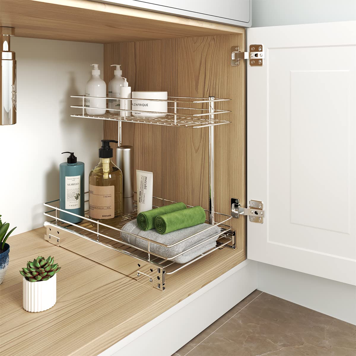 FANHAO 2 Ebenen Unter Spüle Regal, Metall Spüle Regal Unter dem Waschbecken, Küchen Unterschrankregal, Badregal, Ideal für Küche zu Hause Aufbewahrung