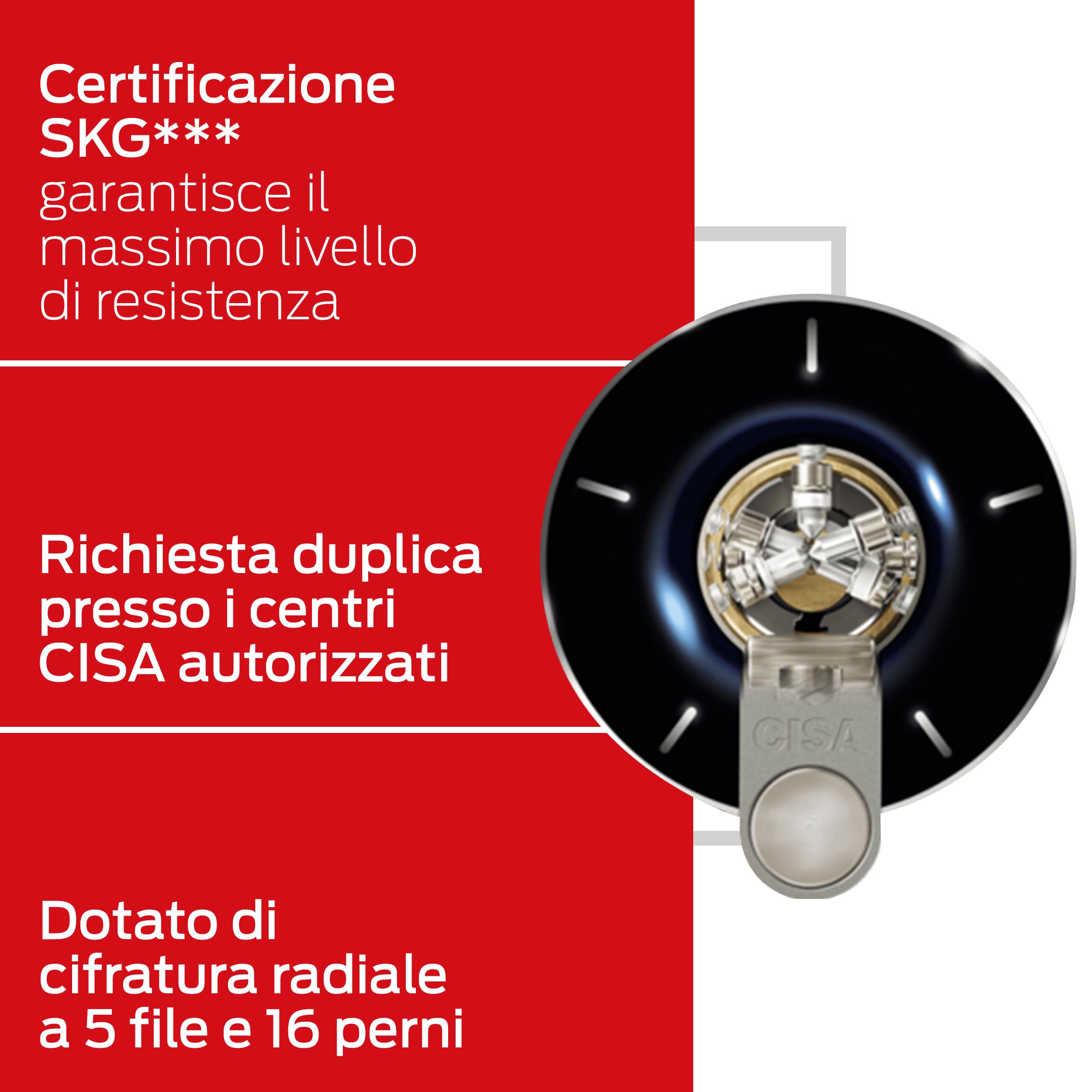 CISA - Cilindro Europeo di Sicurezza RS5 10R3M11701200C5 - Cilindro con 5 File Di Perni Radiali - 5 Chiavi A Duplica Digitale Protetta - Dimensioni 50/30