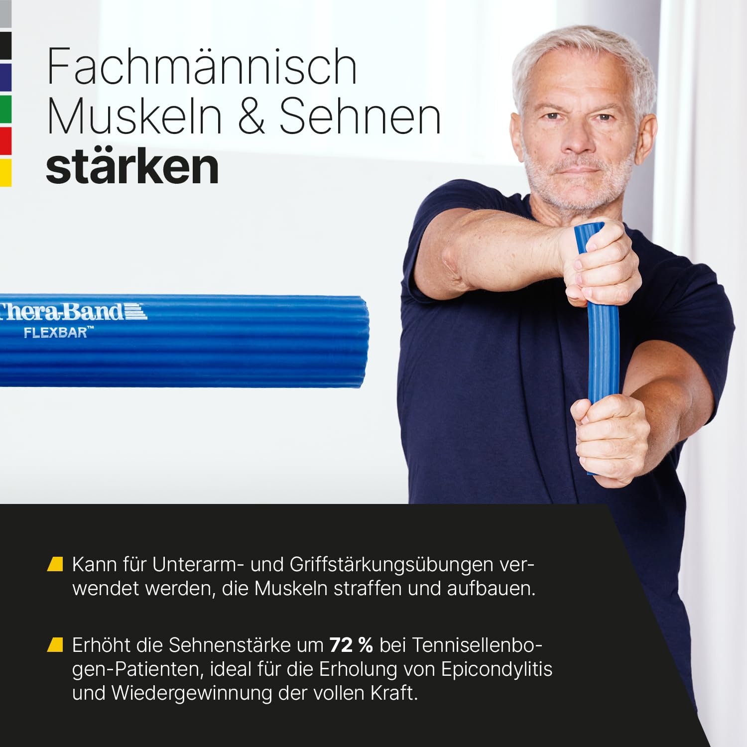 THERABAND FlexBar Resistance Bar – ulga w bólu łokcia tenisisty i łokcia golfisty – wytrzymały drążek elastyczny o długości 30 cm zapewnia wytrzymałość i przyczepność – przenośny i łatwy w użyciu