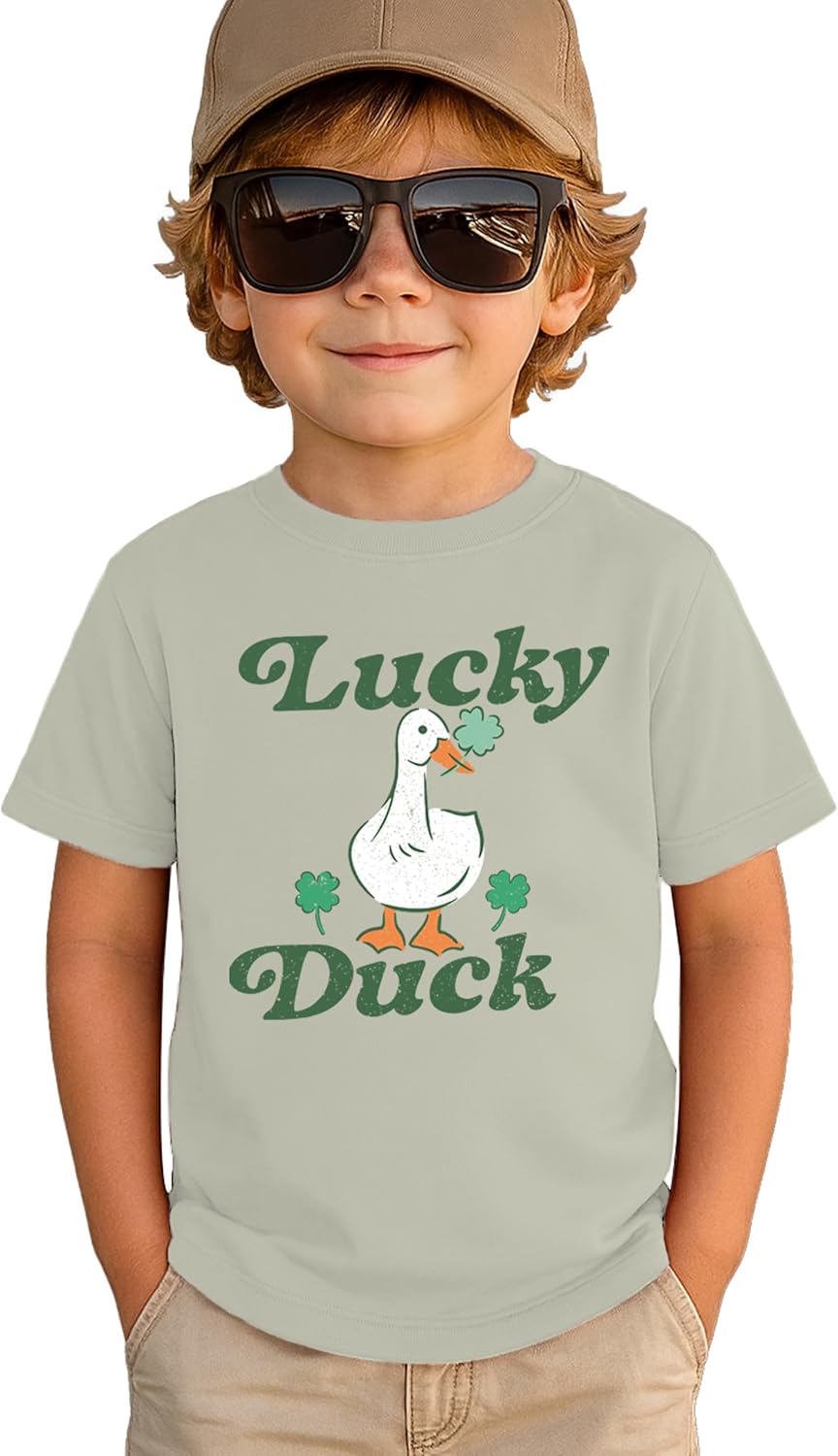 Toddler St. Patrick Day Shirt Vintage Boys Lucky Duck Graphic Tee Tops Cute Lucky Clover Irish Baby Summer Clothes
