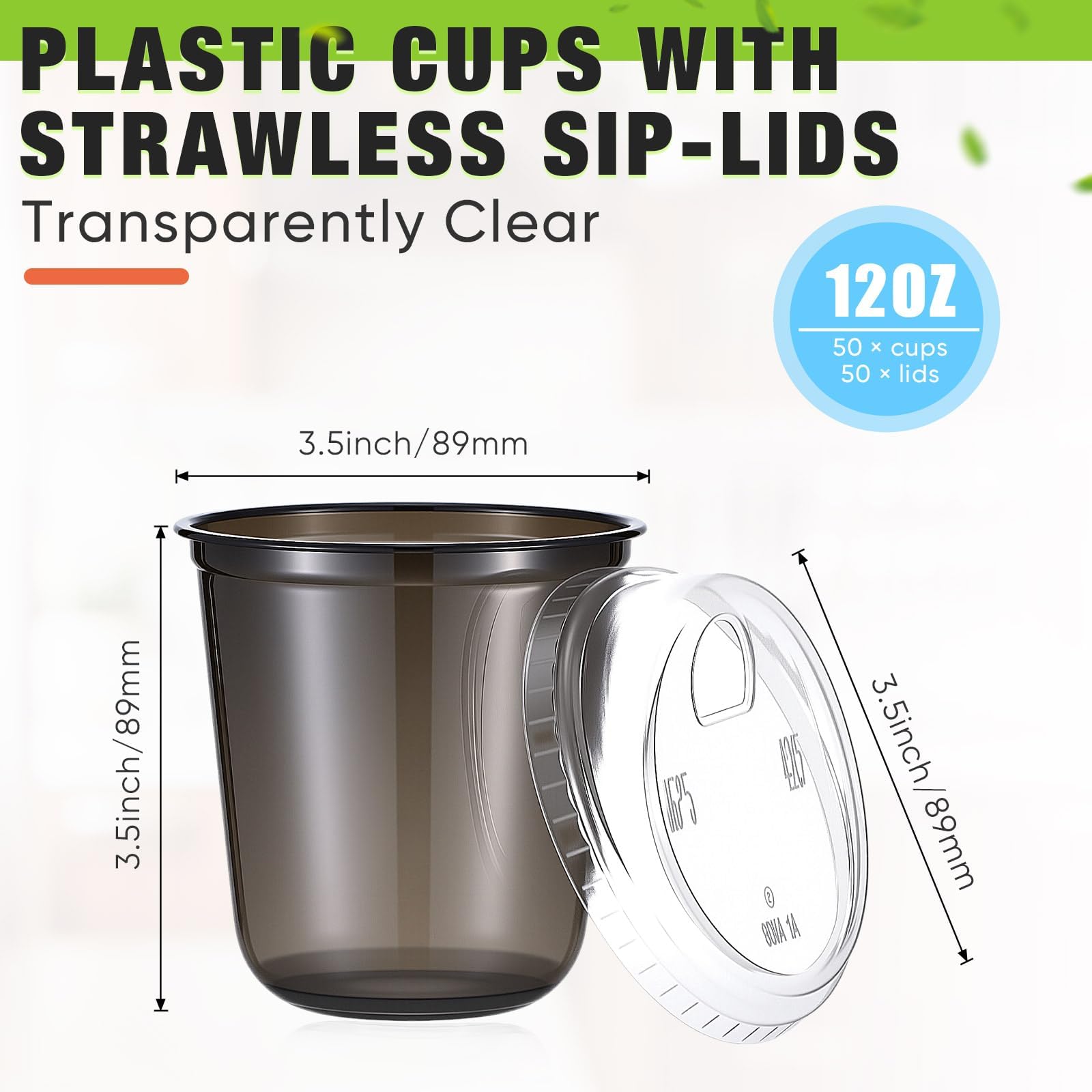 50 Sets Clear Plastic Coffee Cups with Sip Lids, Disposable Plastic PET Crystal Cups for Iced Coffee, Smoothie, Cold Beverage, Drink Shops and Party Catering(Black,12 oz)
