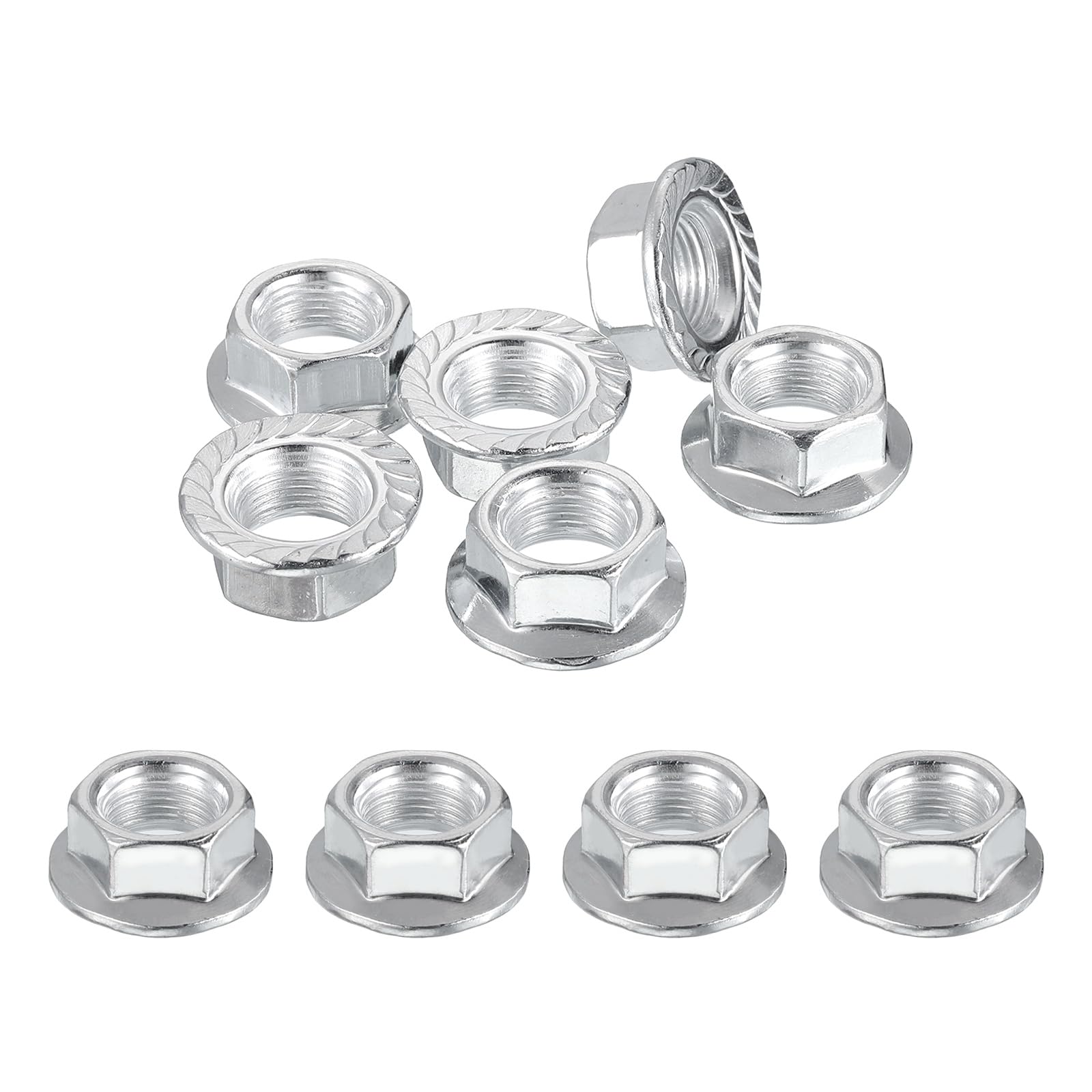 PATIKIL M12x1mm Serrated Flange Hex Lock Nuts, 10Pcs Metric Fine Thread Carbon Steel Non-Slip Hexagon Flange Nut Fasteners for Machinery Manufacturing Industrial DIY Use, Silver