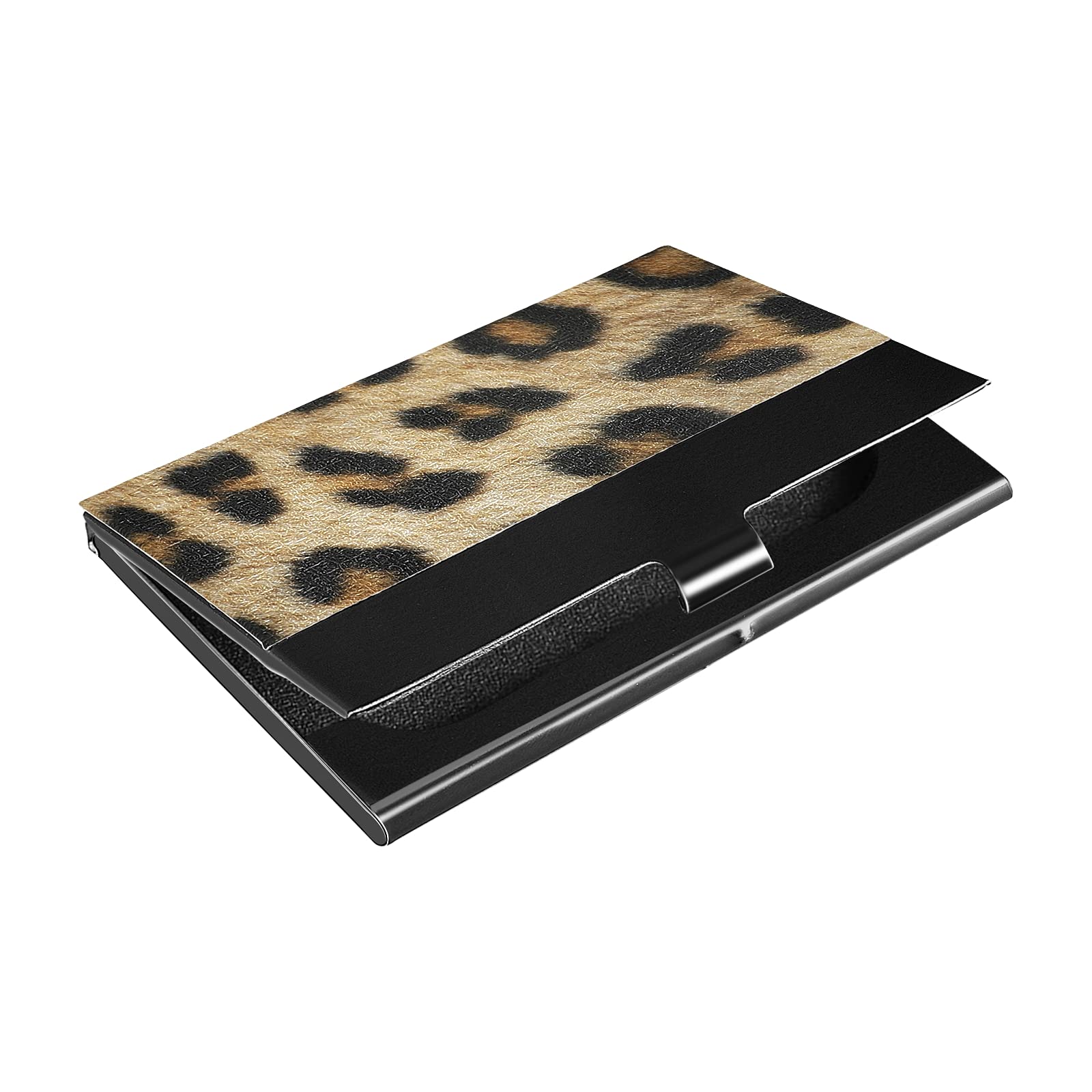 xigua Business Card Holder,Leopard Print Pattern Metal Men's Women's Credit Card & Holder Wallet Fashionable Durable Portable Business Card Case