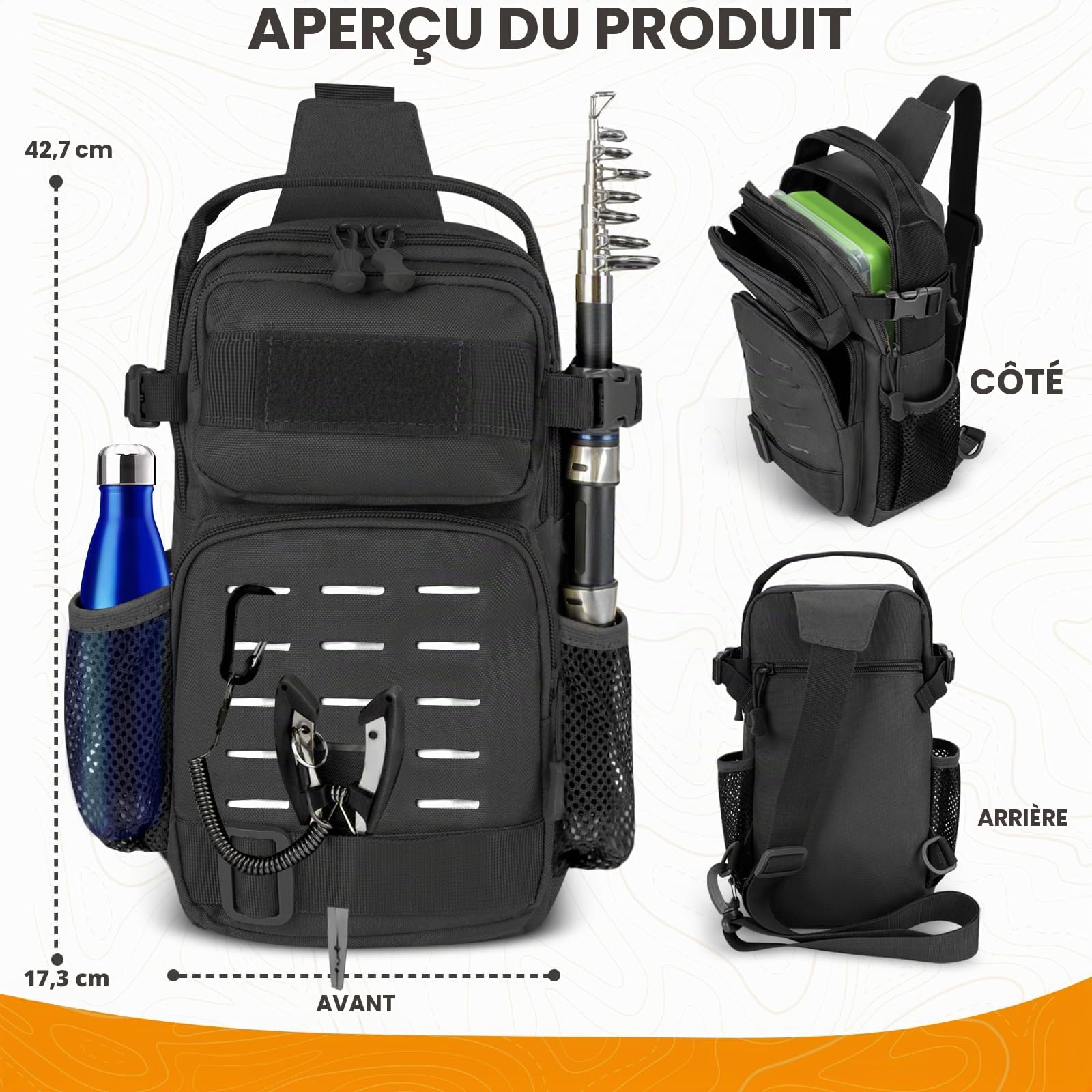 THKFISH Kit d'outils de pêche 85 pièces, sac à dos de pêche avec boîtes de pêche incluses, kit de matériel de pêche comprenant un kit d'appât de pêche, une pince de pêche, un extracteur d'hameçon, une