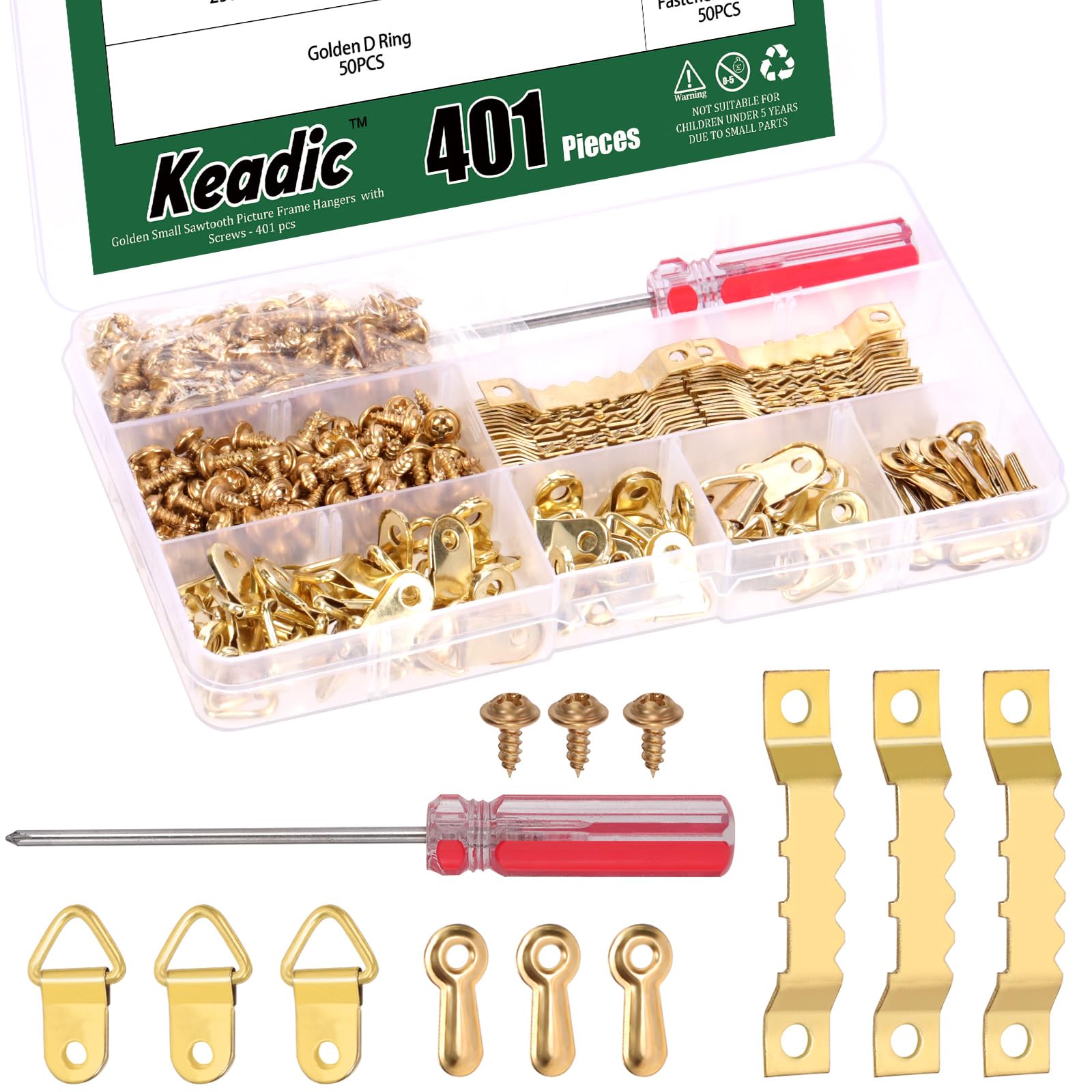Keadic 401PCS Picture Frame Hangers Assortment Kits Including Sawtooth Photo Frames Holder, Picture Frames Turn Button