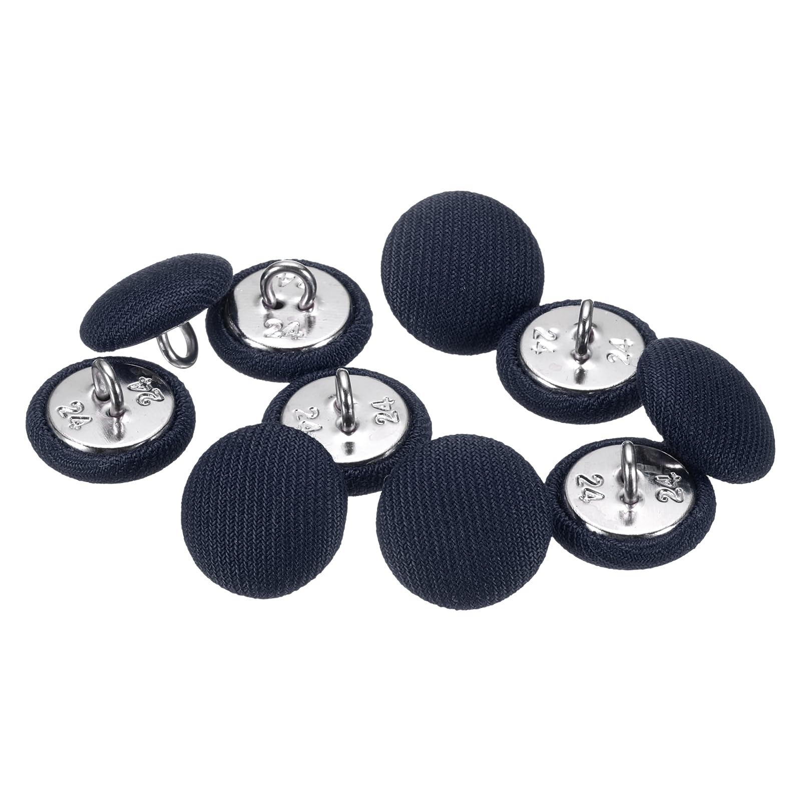 sourcing map 10pcs 24L Fabric Cloth Covered Button 15mm 5/8" Round Metal Shank Satin Sewing DIY Craft Buttons for Bridal Wedding Suits Dress Blouses Sweaters, Navy Blue