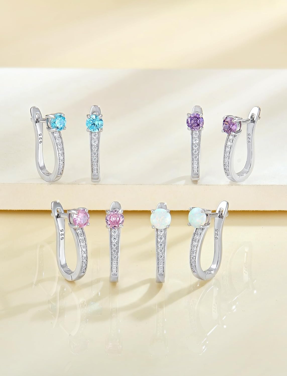 YL Hoop Earrings 925 Sterling Silver U Shaped Huggie Earring Birthstone Jewelry for Women - Image 4