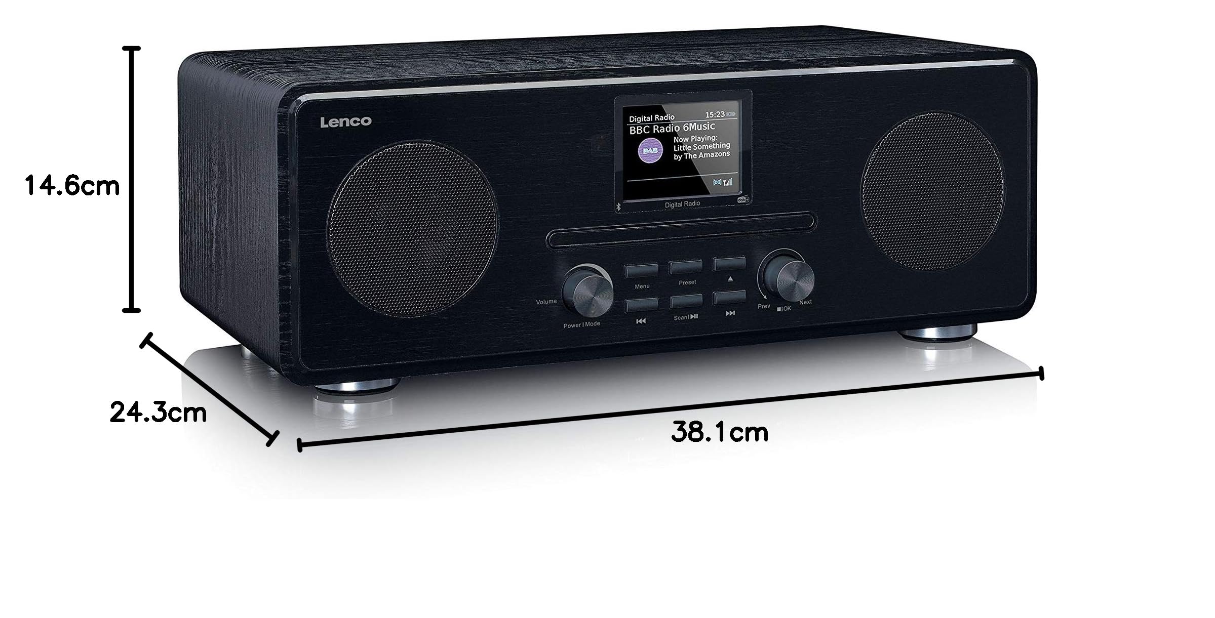 Lenco DAR-061 Dab+ radio CD – Bluetooth 5.0 – odbiornik Dab+ i FM PLL – wyświetlacz LCD – dwie godziny budzenia – 2 x 10 W RMS – korektor – Aux-In – 3,5 mm – czarny