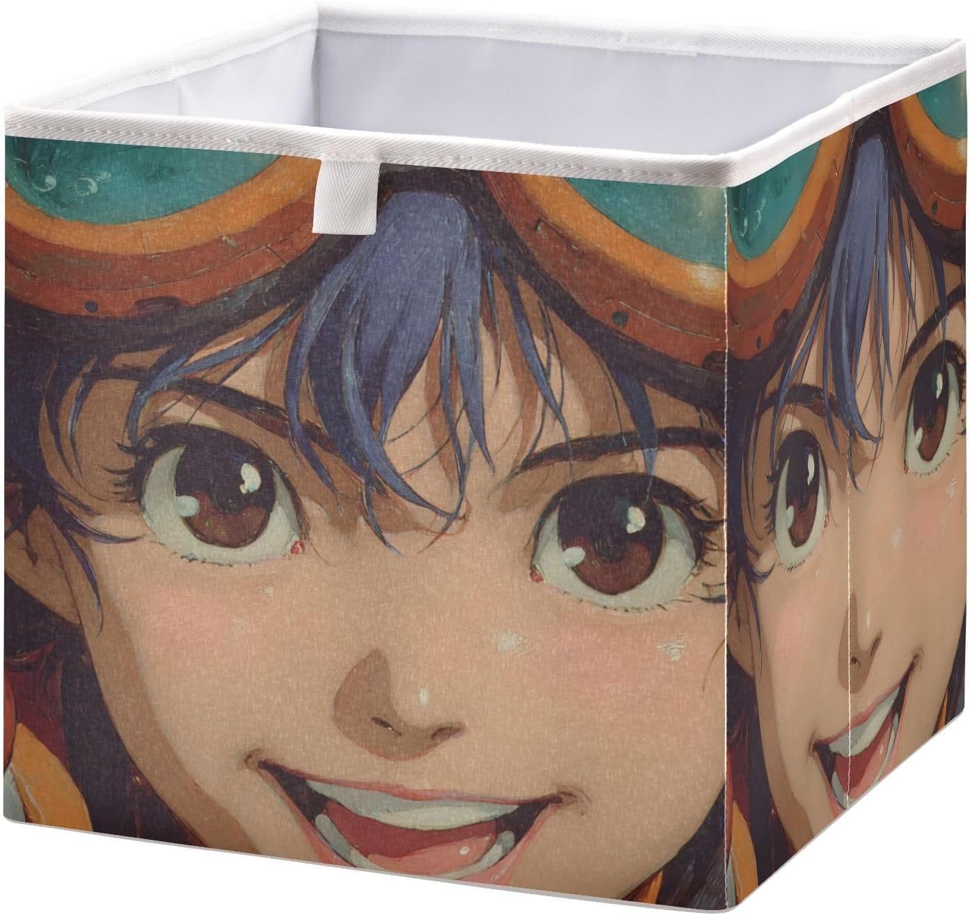 Woman Anime Face Storage Bins for Organizing - Foldable Organizer Cubes Boxes for Living Room Clothing Storage Rectangular