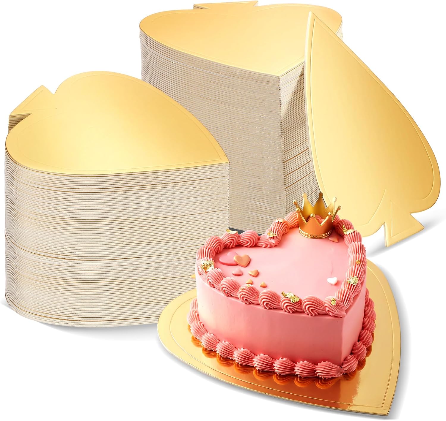 100 Pcs Mini Cupcake Dessert Plates Mini Golden Cake Boards 3 Inch Heart Shaped Flan Plates Cake Base Paper Plate Heart Board Gifts for Valentines Cupcake DIY Baking Wedding Birthday Party