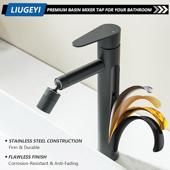 Tall Bathroom Basin Mixer Tap with 360° Swivel Spout, High Rise Bathroom Sink Faucet, Matte Black Tall Round Mono Mixer Basin Taps