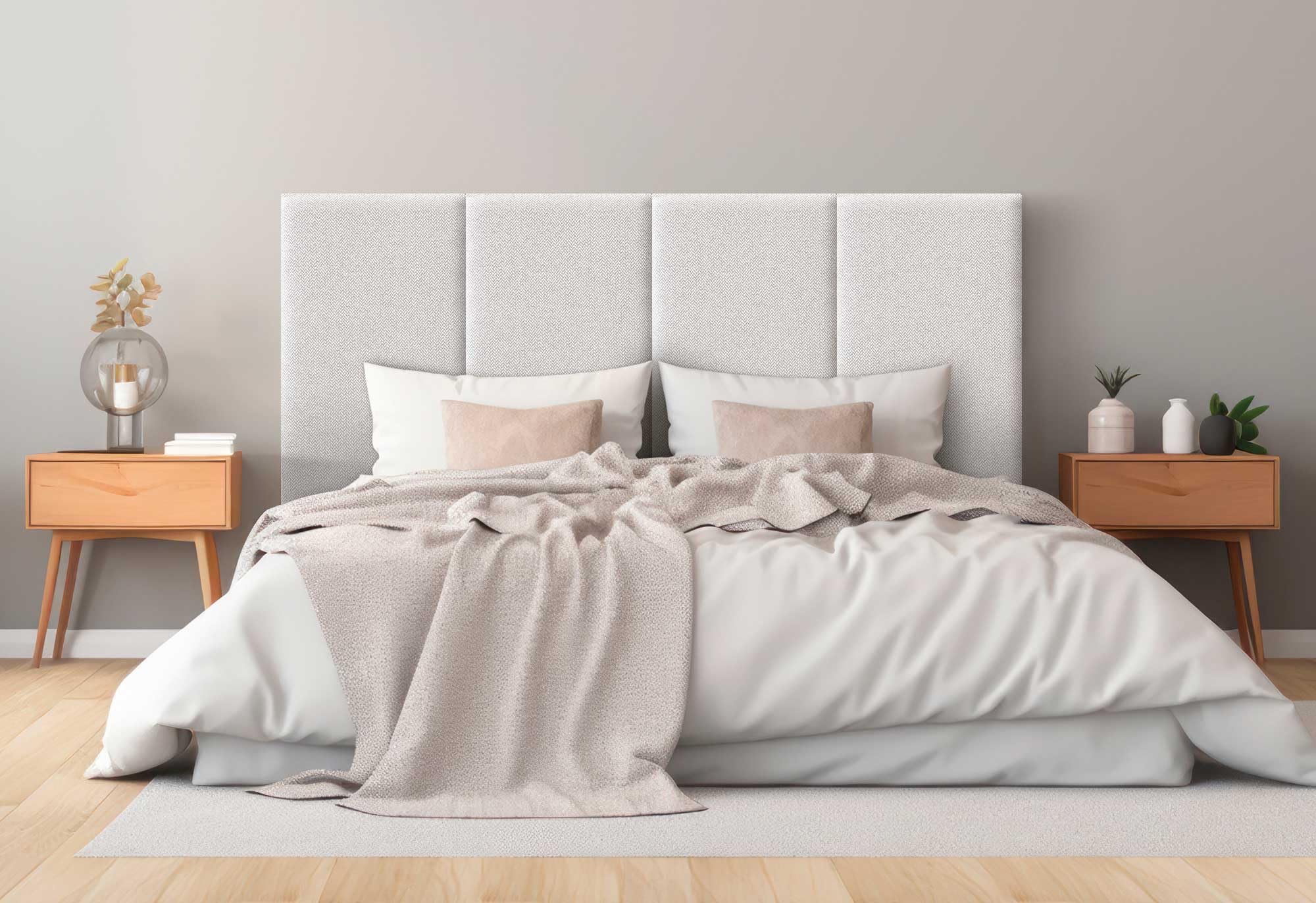 DHOME Cabecero Tapizado en Tejido Luxury Antimanchas Diseño Modular Vertical Autoadhesivo Cabezal Cama Dormitorio Acolchado (Espigas Beige, 100cm, Altura 80cm, x3)