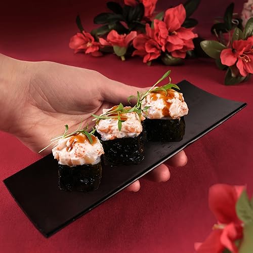 Miniatura 5 de Bandeja rectangular de bambú reutilizable para servir sushi, 7.0 x 3.1in, 100 unidades