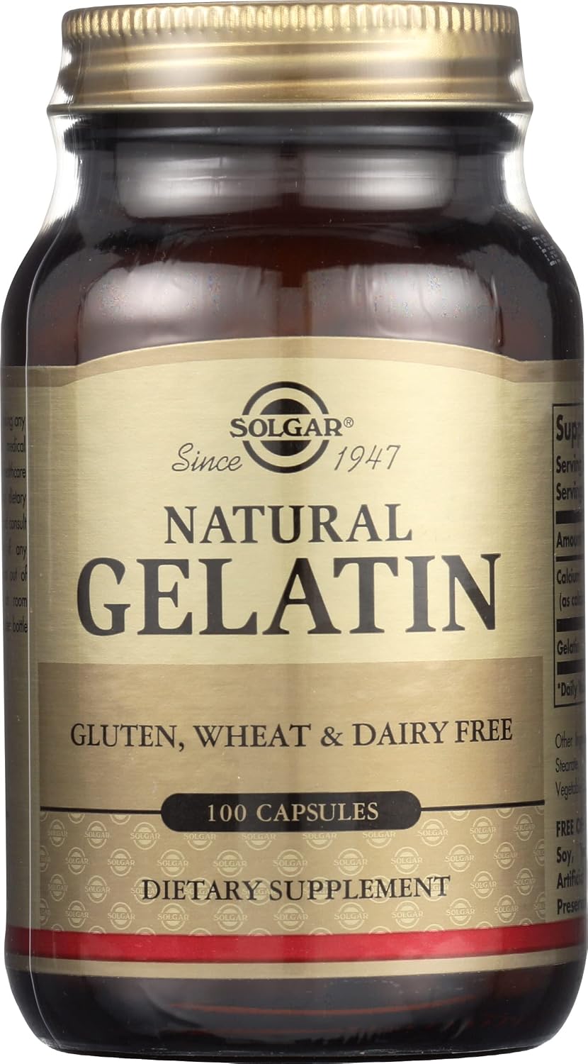 Solgar Gelatin 1680 mg, 100 Capsules - Natural Gelatin - Supports Bone, Joint & Skin Health - Gluten Free, Dairy Free - 33 Servings