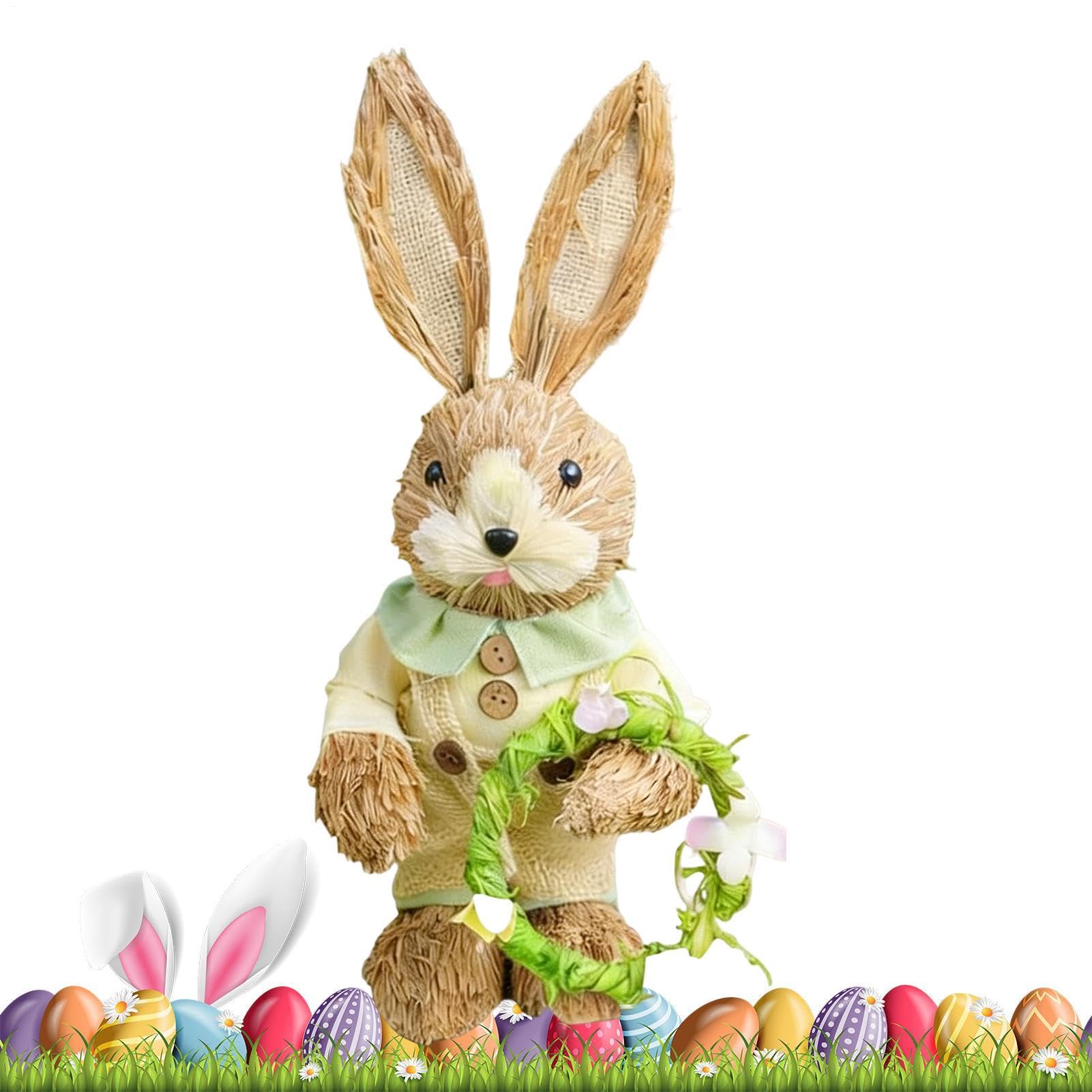 Statue de lapin de Pâques de 35 cm tressée à la main pour décoration intérieure