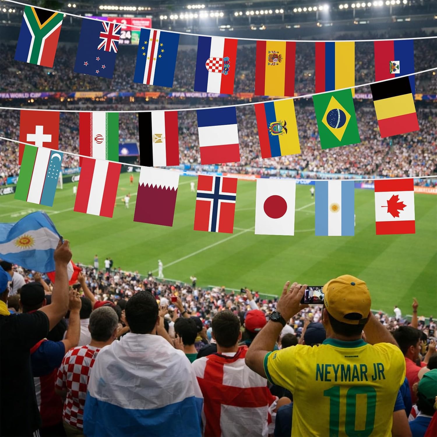 2026 - Bandiere mondiali, catena 48 paesi per 2026 Coppa del Mondo 2026, 14 m, decorazione per la visualizzazione pubblica, giardino, bar, tifosi della Coppa del Mondo