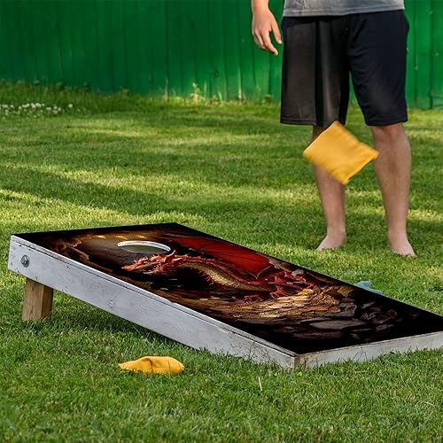 Miniatura 8 de Juego de 2 fundas de vinilo profesionales para tablero de Cornhole - Calcomanías de Cornhole de dragones de fantasía feroces para cubiertas de
