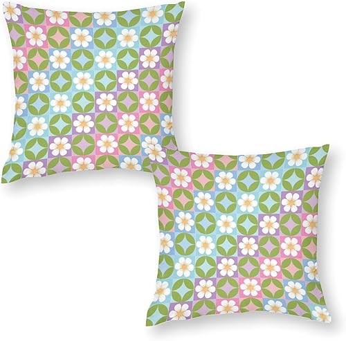 Juego de 2 fundas de almohada florales retro de los años 70, con estampado de flores coloridas para sofá, sala de estar, sofá cama, 18 x 18 pulgadas