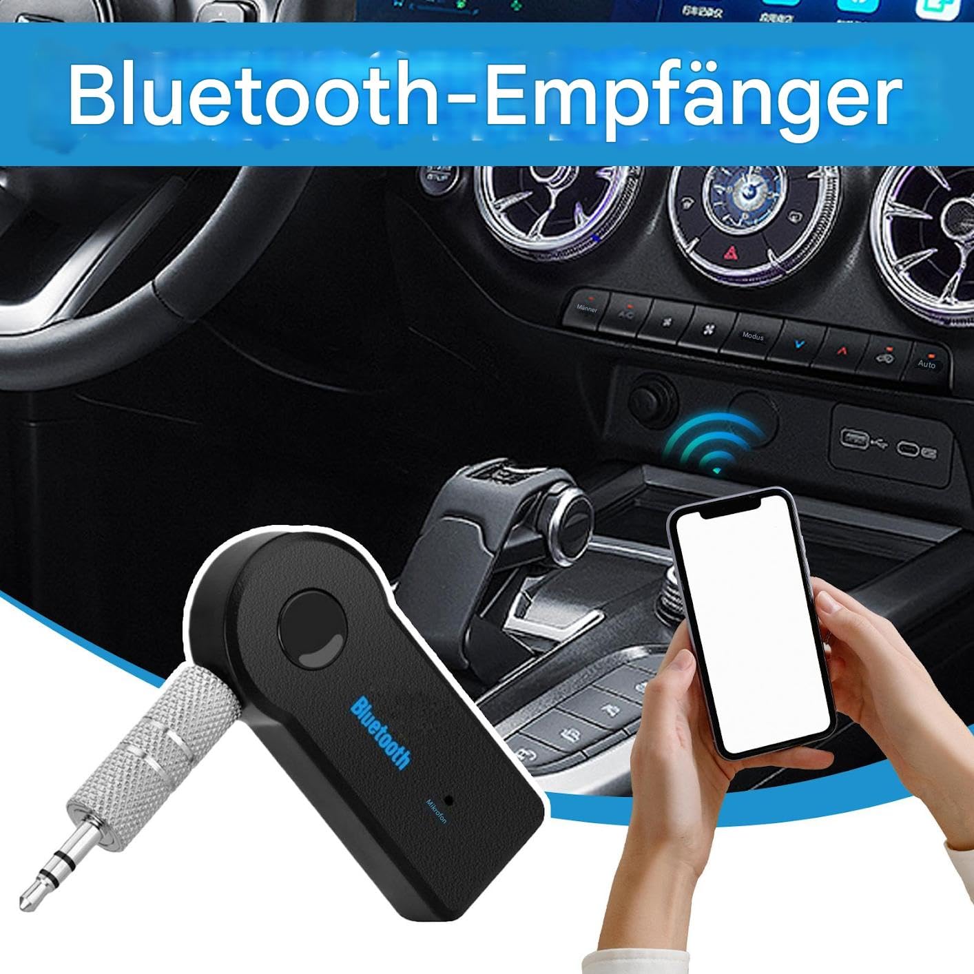 Adattatore wireless per auto – ricevitore radio da 2,09 pollici | kit di – materiale ABS nero 5,3 cm compatto amplificatore di componenti audio per lettori musicali MP3 trasmettitore cuffie e