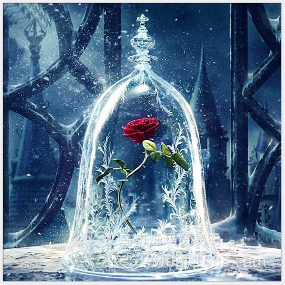 5D Diamond Painting Kit Beautiful Rose Full Drill Diamond Embroidery Painting DIY Embroidery Cross Stitch Painting for Home Wall Decor (30-30 cm)
