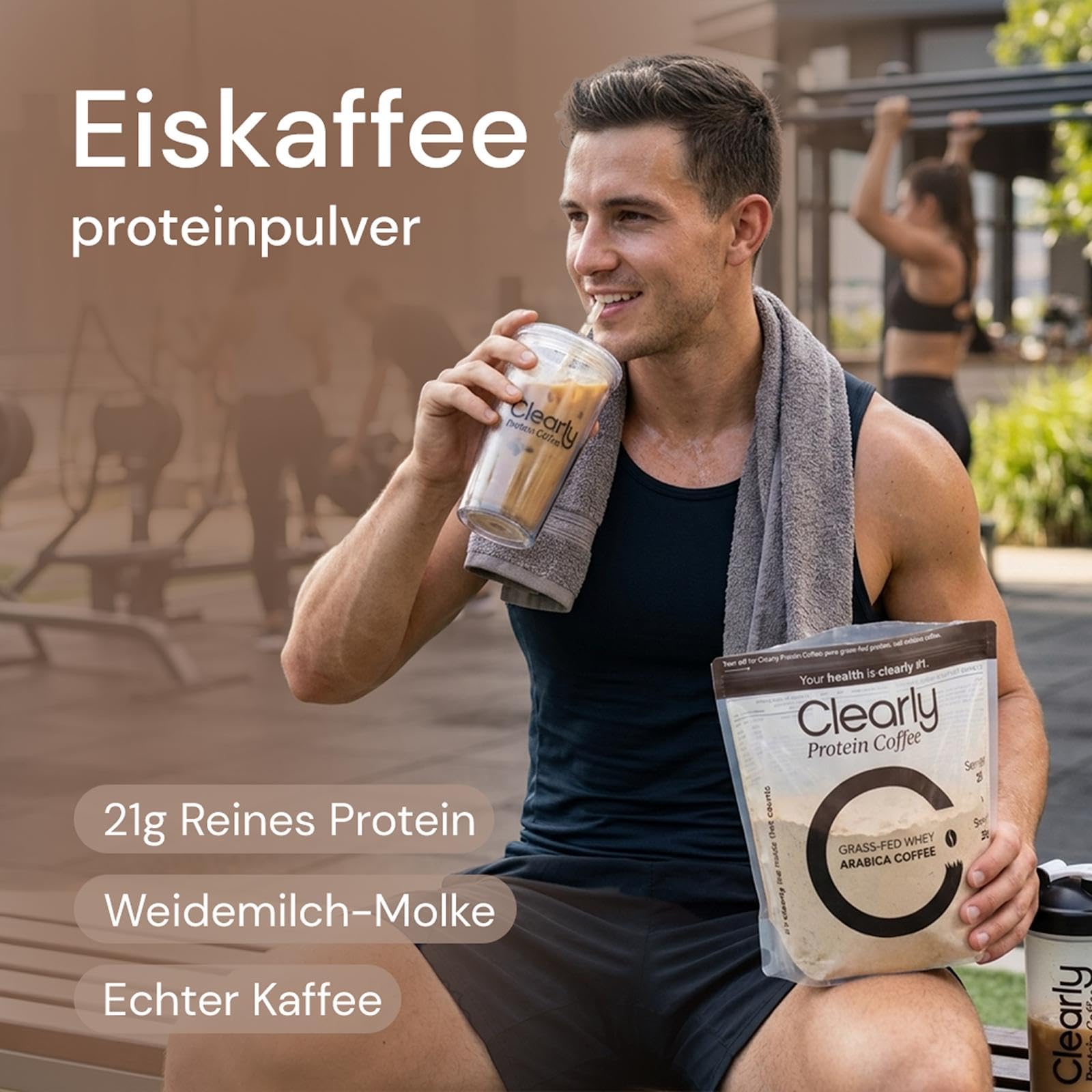 Clearly Protein Eiskaffee Pulver - Protein Iced Coffee mit 100% kolumbianischem Kaffee - 21g Eiweiß pro Portion - Zuckerfrei - 28 Portionen - 784g - Chocolate