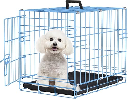 Miniatura 8 de FDW Jaula para perros medianos de 30 pulgadas plegable de metal para mascotas, doble puerta con panel divisor para interiores y exteriores, bandeja