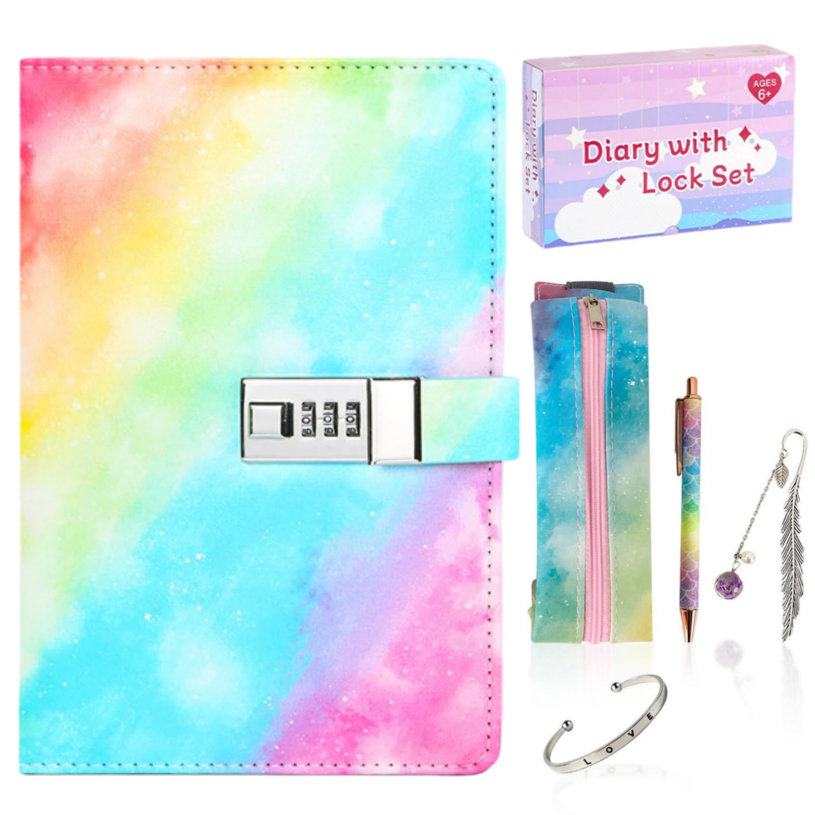 MHwan Secret Diary for Girls, Gifts Set for Girls 7 8 9 10 11 12 13 14 Year Old, Diary with Lock and Waterproof PU Leather Cover, Girl Stuff — image 1