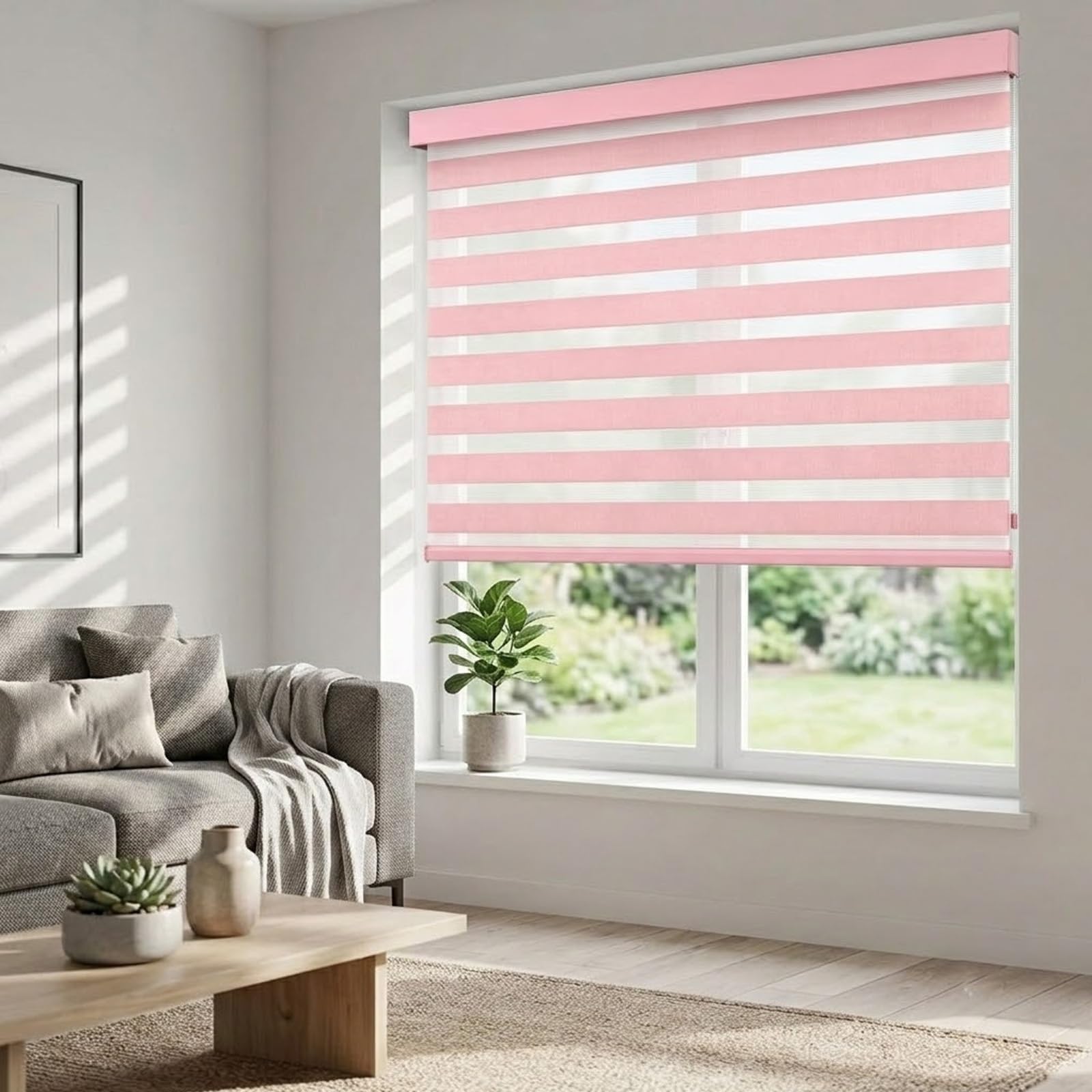 Tenda Zebra Avvolgibile Giorno e Notte Semi Oscurante con Catenella | Tende a Rullo Doppio Tessuto per Tutte le Stanze, Montaggio a Muro con Viti(Pink,60W x 180H cm)