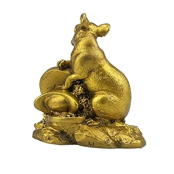 ネズミ　鼠　二匹　置物　 黄銅品　新品 ネズミ ねずみ 置物 オブジェ 五鼠 運財 風水 金運アップ 開運