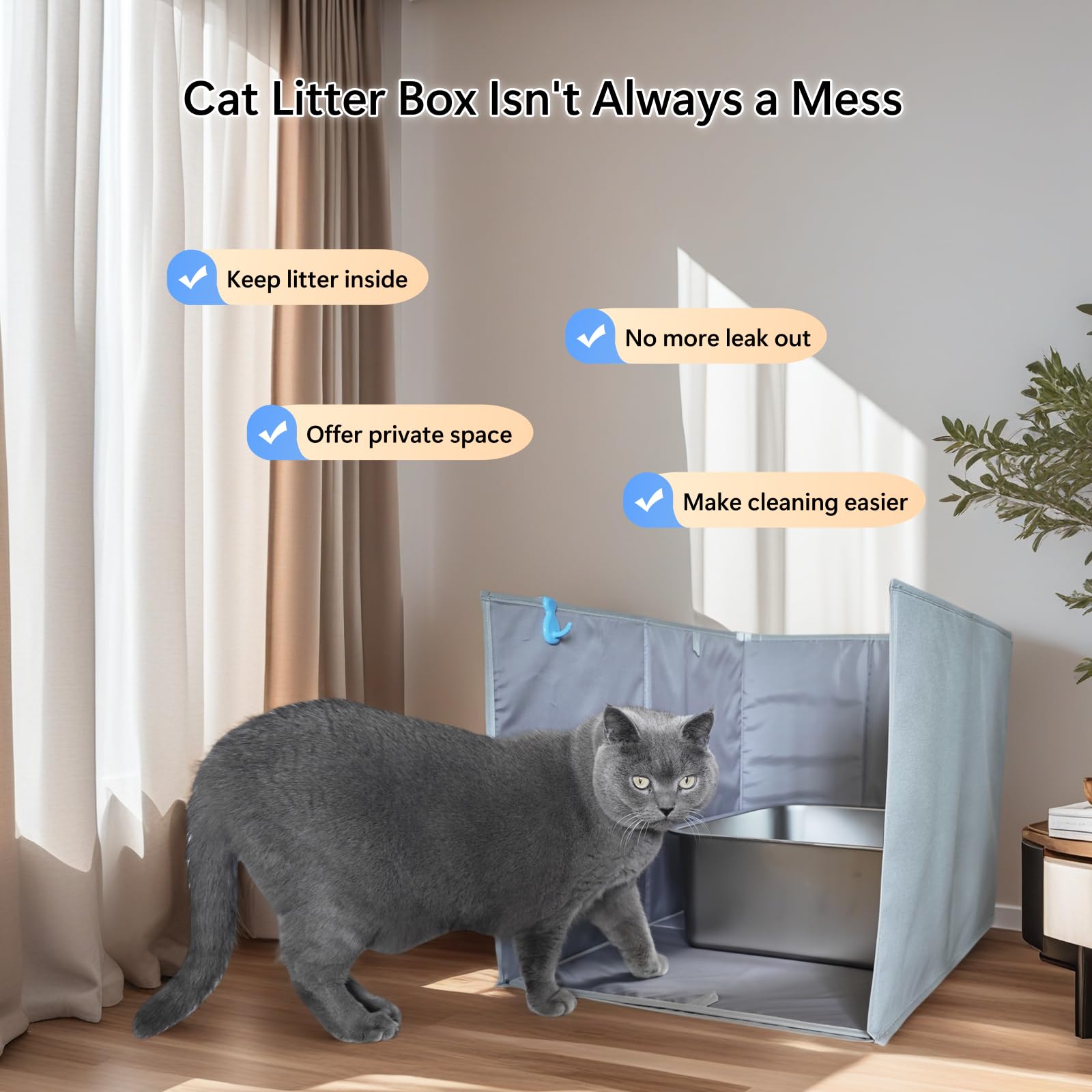 GesomePurrz Extra Large Cat Litter Box Enclosure, Open Top High Sided, Waterproof Splash Guard for Cat Litter Boxes - Image 4