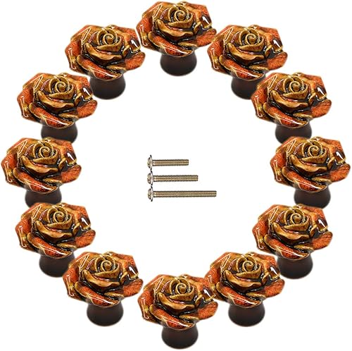 Paquete de 12 pomos de cerámica con diseño de rosas vintage, tiradores vintage de cerámica con 3 tornillos de tamaño para armario de cocina,