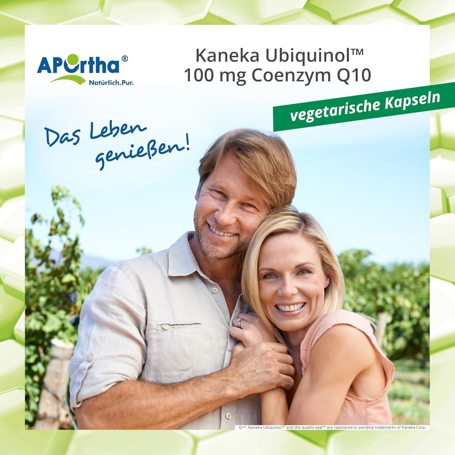 APOrtha Kaneka Ubiquinol Coenzym Q10 100 mg 60 vegetarische Kapseln, CoQ10 Kapseln hochdosiert 100mg, Hohe Bioverfügbarkeit durch bioaktives Ubiquinol, 2-fach Patentierter Rohstoff